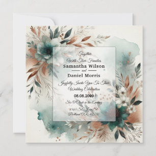 Invitation Pétales sarcelle dans la mariée de fleurs de bronz