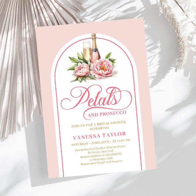 Invitation Pétales tendance et prosecco rose et or invitent (Trendy petals and prosecco blush and gold invite)