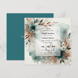 Invitation Pétales turquoises en Mariage de fleurs de bronze