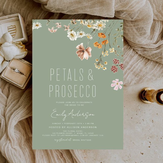 Invitation Pétales Vert Sauge & Apéritif de Mariage au Prosec (Créateur téléchargé)