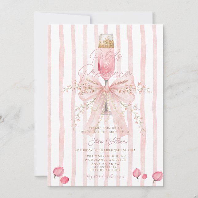 Invitation Petals and Prosecco Pink Floral Champagne bridal  (Devant)