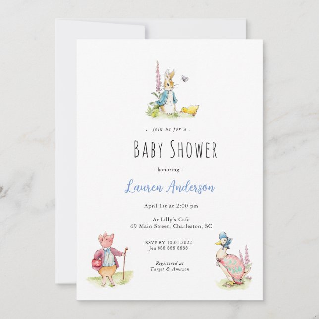 Invitation Peter le lapin Beatrix Potter Baby shower (Devant)