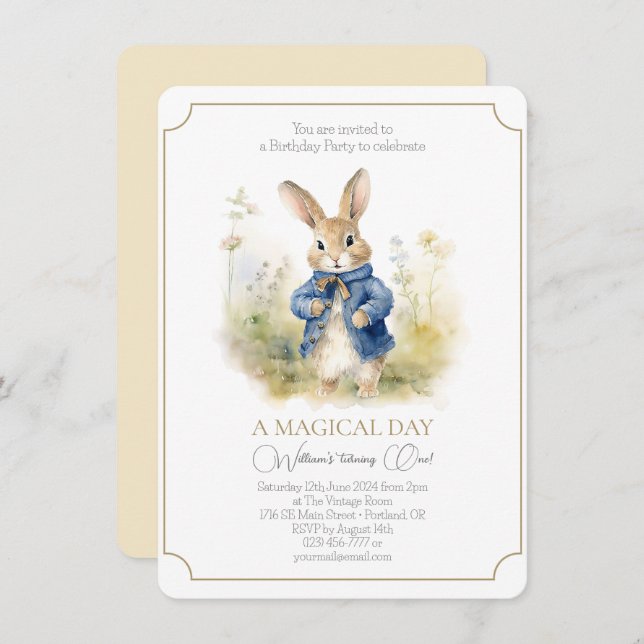 Invitation Peter Le Rabbit Aquarelle Anniversaire (Devant / Derrière)