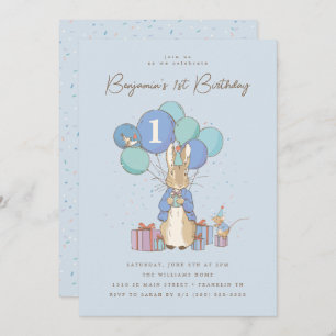 Invitation Peter Rabbit 1er anniversaire Confetti bleu