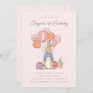 Invitation Peter Rabbit  1er anniversaire de la fille PinkCon