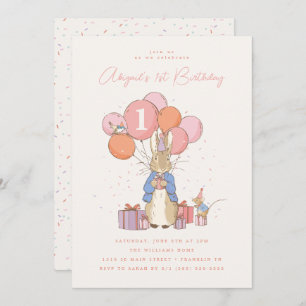 Invitation Peter Rabbit  1er anniversaire de la fille PinkCon
