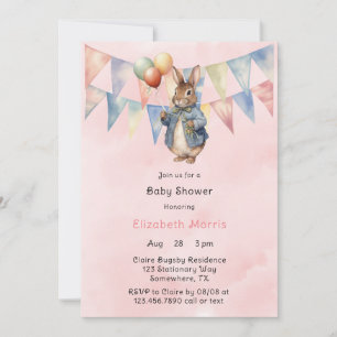 Invitation Peter Rabbit Aquarelle bébé fille douche