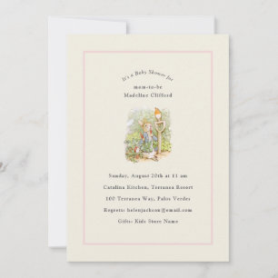 Invitation Peter Rabbit Baby shower Vintage d'ivoire rose