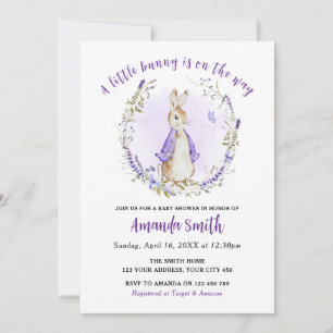 Invitation Peter Rabbit Baby shower violet