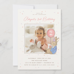 Invitation Peter Rabbit fille's Birthday Pink Confetti - Phot