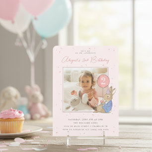 Invitation Peter Rabbit fille's Birthday Pink Confetti - Phot