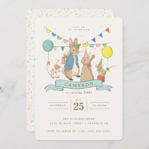 Invitation Peter Rabbit &Friends Balloons & Confetti Annivers