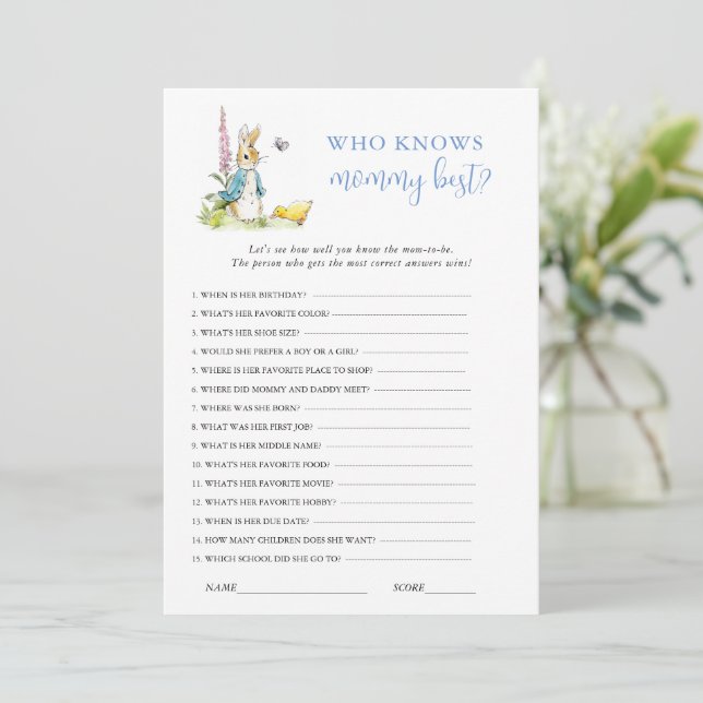 Invitation Peter Rabbit jeu de Baby shower (Debout devant)