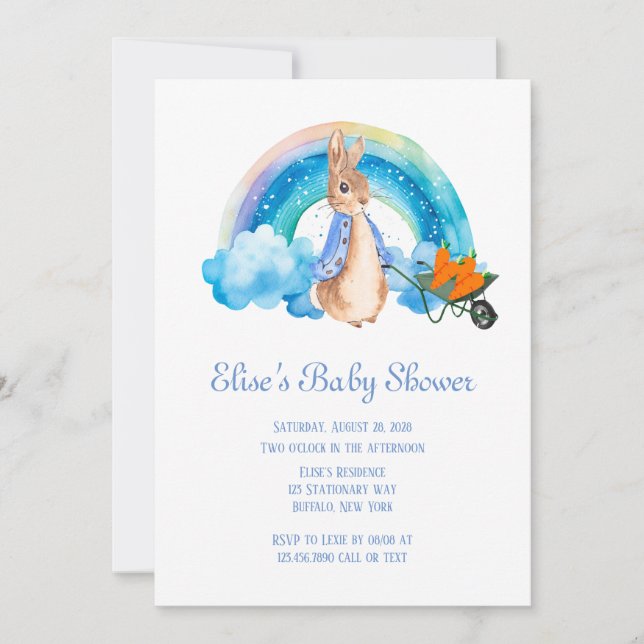 Invitation Peter Rabbit Rainbow Carrots Baby shower garçon (Devant)