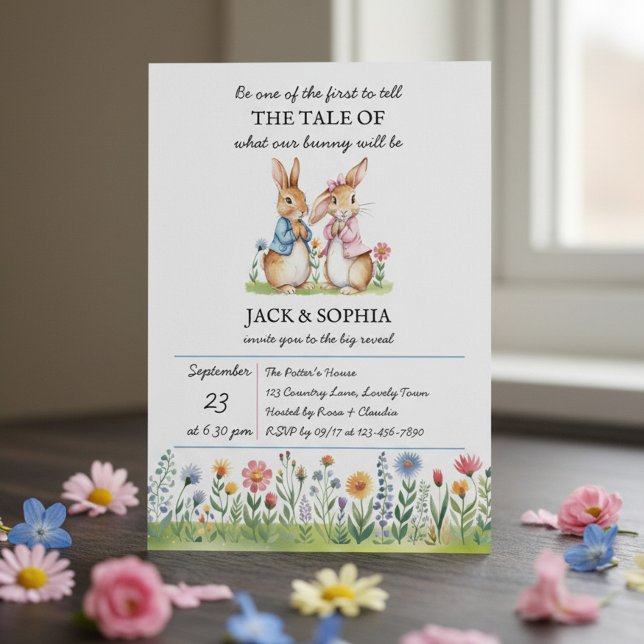 Invitation Peter Rabbit Themed Gender Reveal (Peter Rabbit storybook themed gender reveal invitation)
