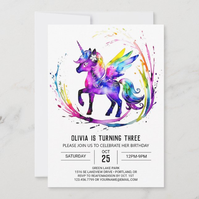 Invitation Petit adorable Unicorn numérique Anniversaire (Devant)