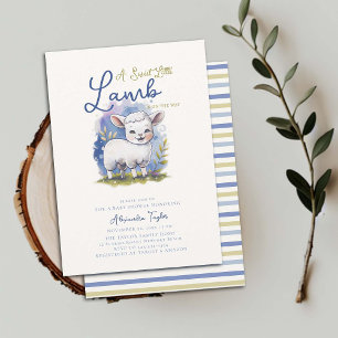 Invitation Petit agneau doux Baby shower Whimsical Blue Boy