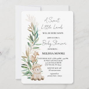 Invitation Petit Agneau doux vert baby shower vert sauge
