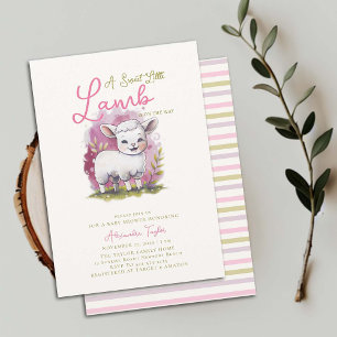 Invitation Petit Agneau doux Whimsical rose Baby shower fille