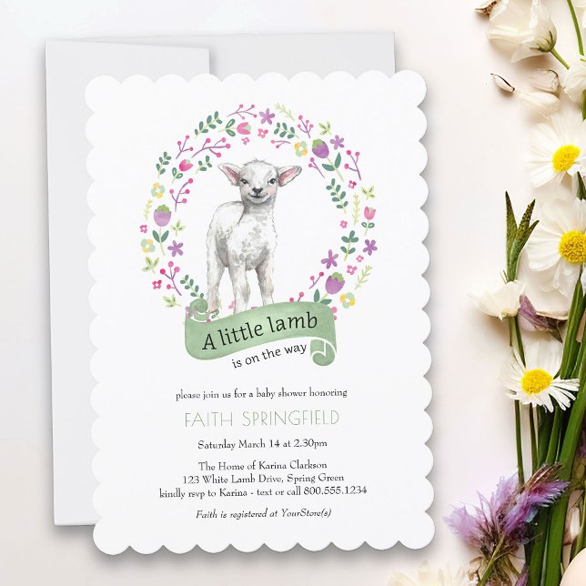 Invitation Petit agneau Ressort vert Baby shower fille Invita (Invitation from my Little Bunny & Little Lamb Baby Shower collection - perfect for Spring or Easter)