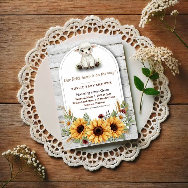 Invitation Petit Agneau Tournesol Baby Shower Rustique (Créateur téléchargé)