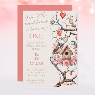 Invitation Petit Amoureux Oiseau des bois Premier anniversair