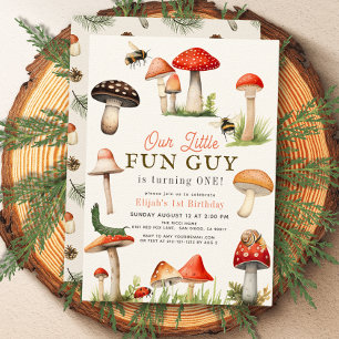 Invitation Petit Amusant Guy Mushroom Bee Boy 1er Anniversair