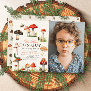 Invitation Petit Amusant Guy Mushroom Bee Boy Photo Anniversa