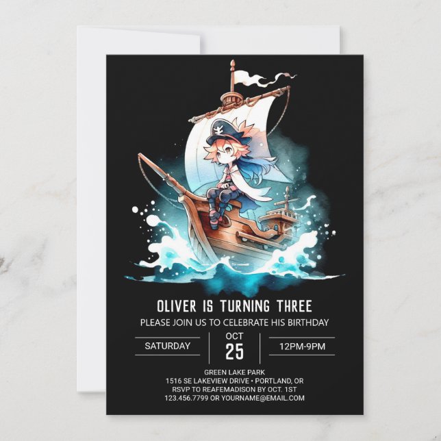 Invitation Petit Amusant Pirate Anniversaire (Devant)