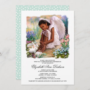 Invitation Petit Ange avec lapins Sainte Communion