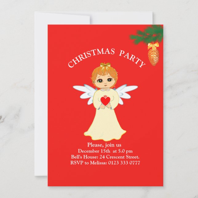 Invitation Petit Ange de Noël sur fond Rouge pour  (Devant)