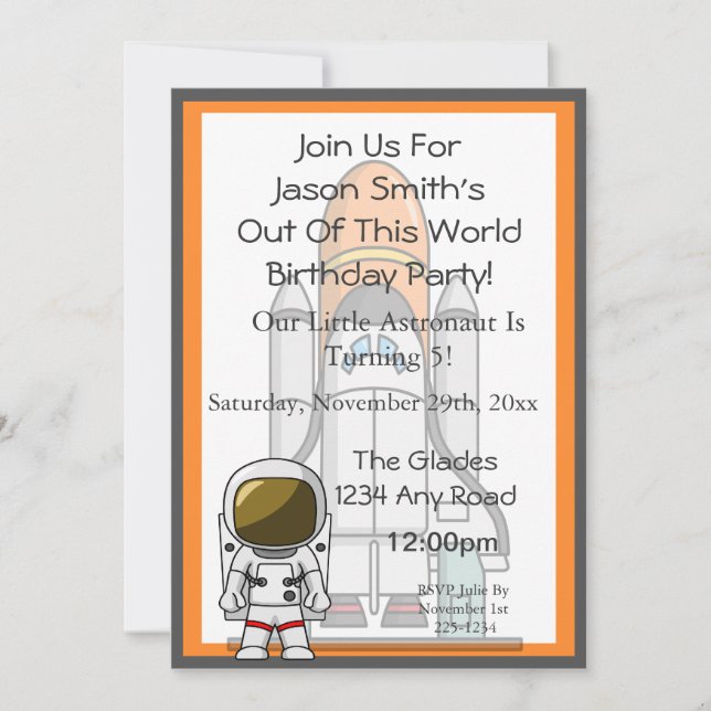 Invitation Petit anniversaire d'astronaute et de vaisseau (Devant)