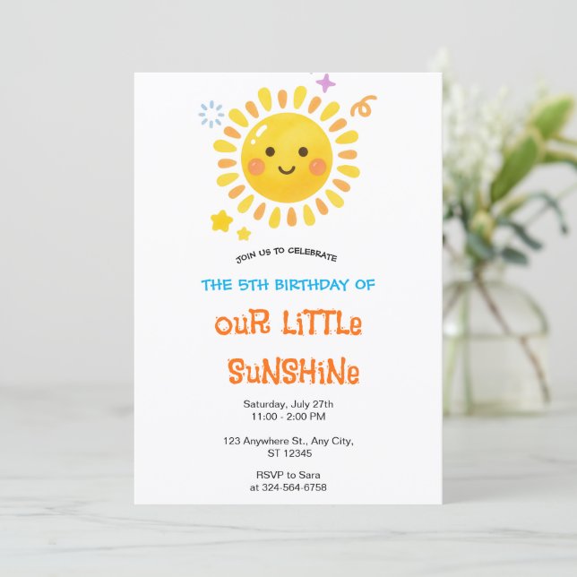 Invitation Petit Anniversaire de Soleil Joyeux Fête du Soleil (Debout devant)