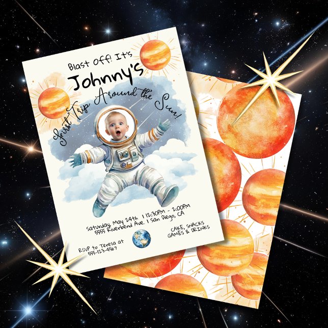 Invitation Petit astronaute 1er voyage autour du soleil Anniv (Créateur téléchargé)