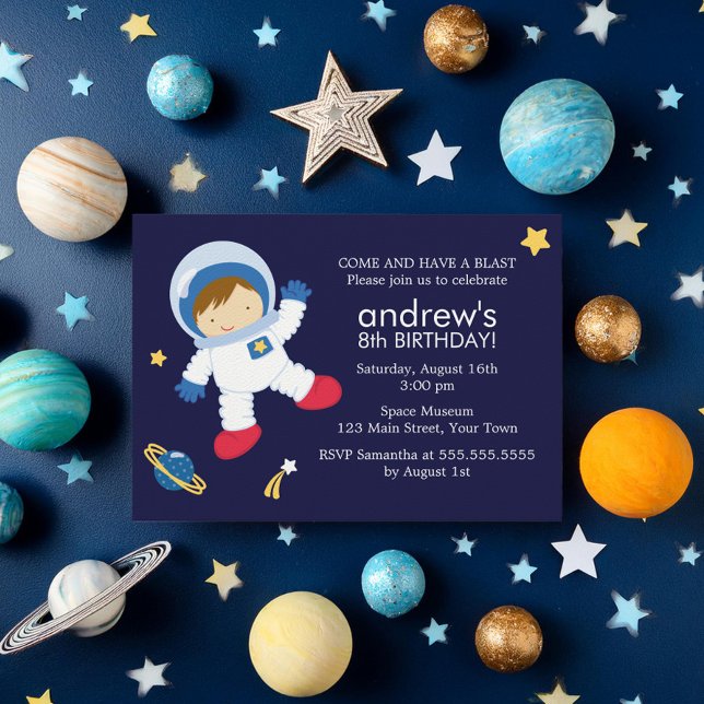 Invitation Petit astronaute Espace Extérieur Thème Anniversai (Créateur téléchargé)