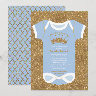 Invitation Petit Baby shower Bleu Bébé et Royal Gold