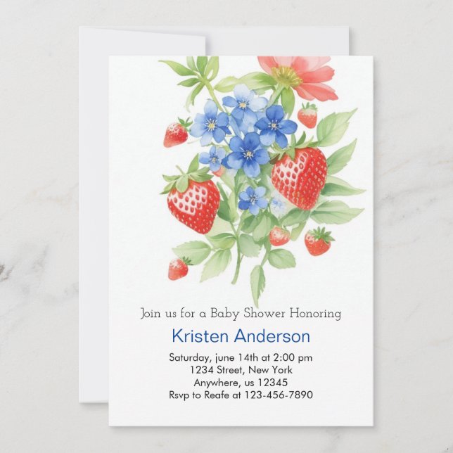 Invitation Petit Baby shower Bleu d'aquarelle Bleu Berry (Devant)