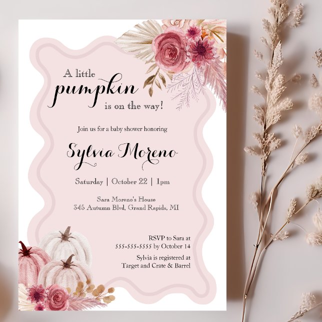 Invitation Petit Baby shower Boho Rose Pimpant Citrouille (Créateur téléchargé)