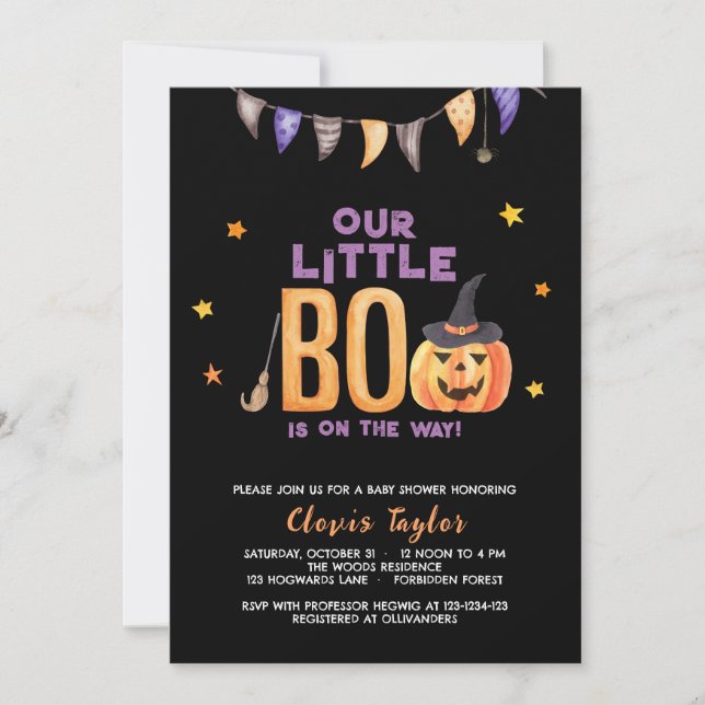 Invitation Petit Baby shower Boo, Citrouille douche Halloween (Devant)