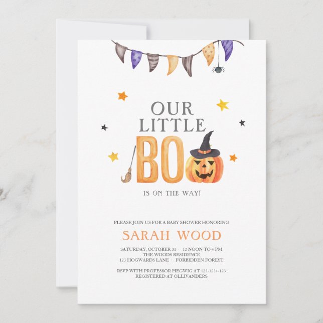Invitation Petit Baby shower Boo, Citrouille douche Halloween (Devant)