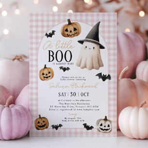 Invitation Petit Baby shower Boo Citrouille Fantôme rose