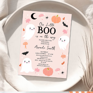 Invitation Petit Baby shower Boo d'Halloween rose moderne