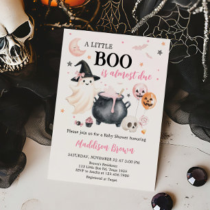 Invitation Petit Baby shower Boo Ghost Sorcière Rose
