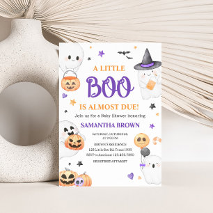 Invitation Petit Baby shower Boo Halloween Ghost violet