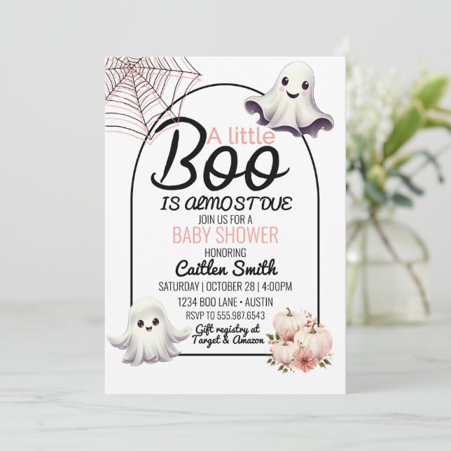 Invitation Petit Baby shower Boo Presque Dû Halloween (Debout devant)