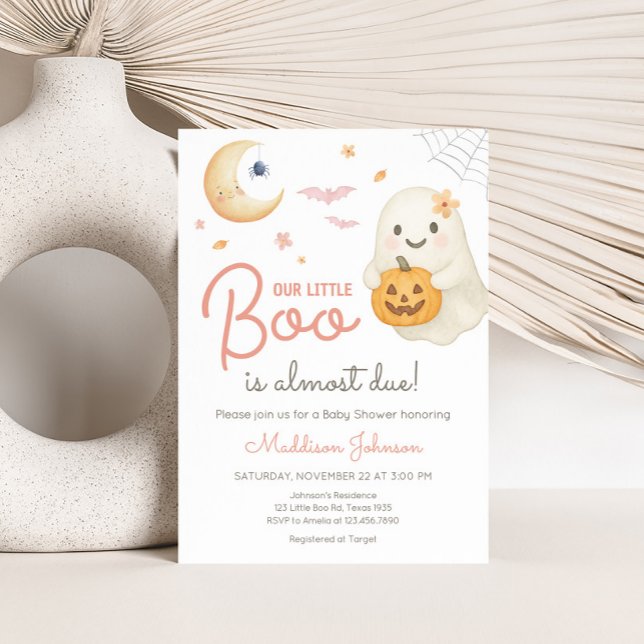Invitation Petit Baby shower Boo Rose (Pink Little Boo Halloween Baby Shower Invitation)