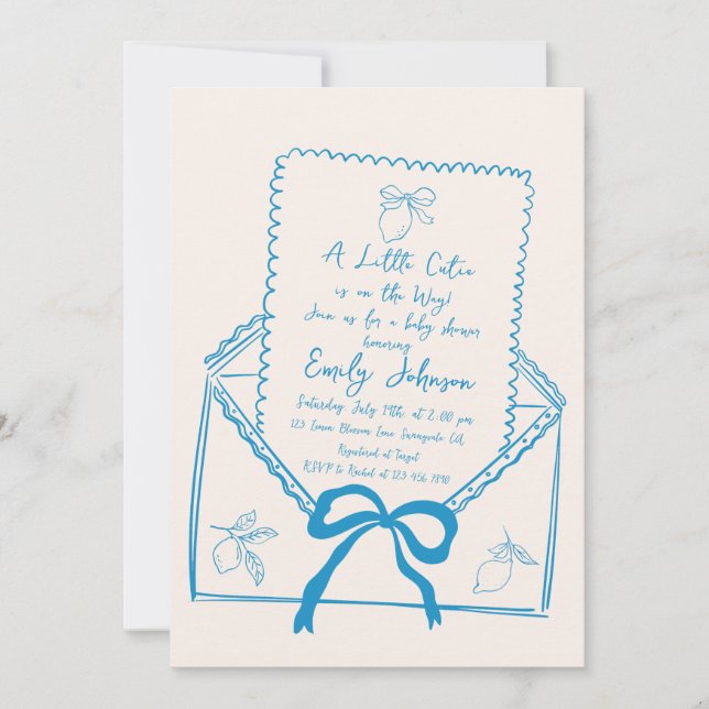 Invitation Petit Baby shower Citron Cutie À Main Tirée (Devant)