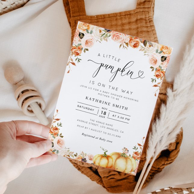 Invitation petit baby shower citrouille à fleurs d'or (Créateur téléchargé)