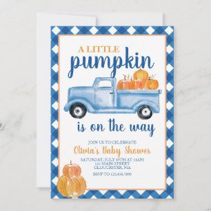 Invitation Petit Baby shower Citrouille Camion bleu Automne