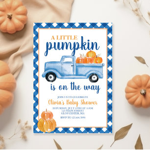 Invitation Petit Baby shower Citrouille Camion bleu Automne